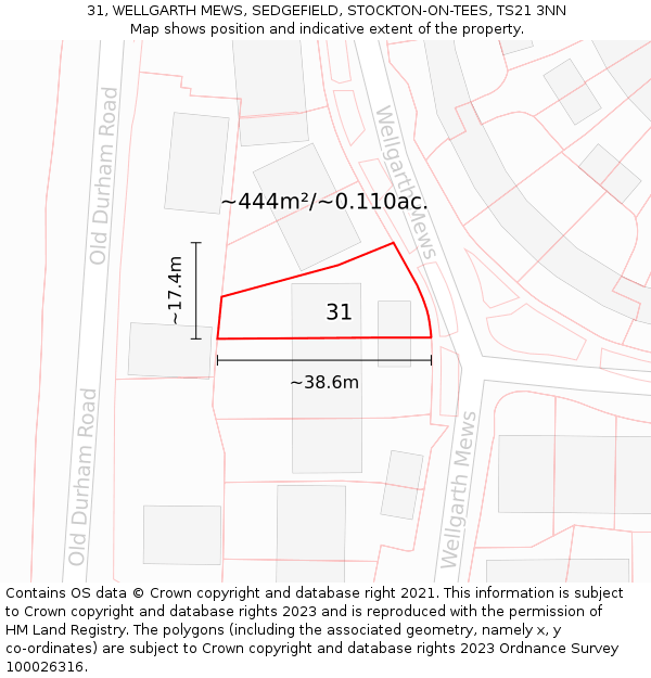 31, WELLGARTH MEWS, SEDGEFIELD, STOCKTON-ON-TEES, TS21 3NN: Plot and title map