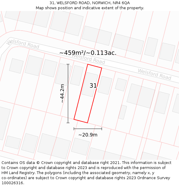 31, WELSFORD ROAD, NORWICH, NR4 6QA: Plot and title map