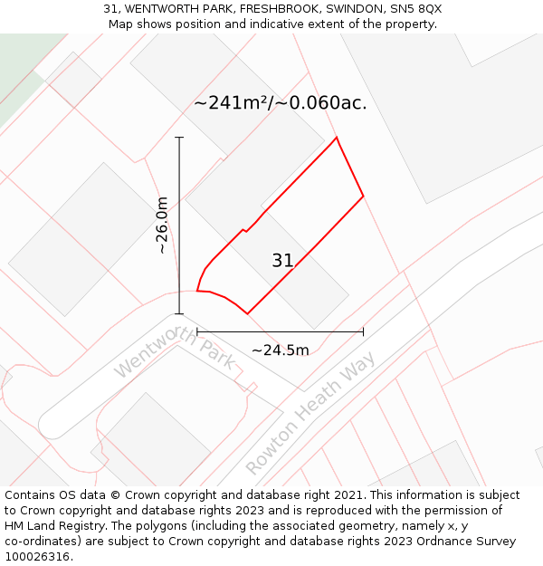 31, WENTWORTH PARK, FRESHBROOK, SWINDON, SN5 8QX: Plot and title map