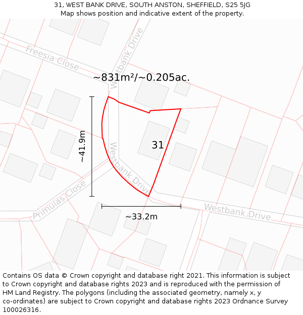 31, WEST BANK DRIVE, SOUTH ANSTON, SHEFFIELD, S25 5JG: Plot and title map