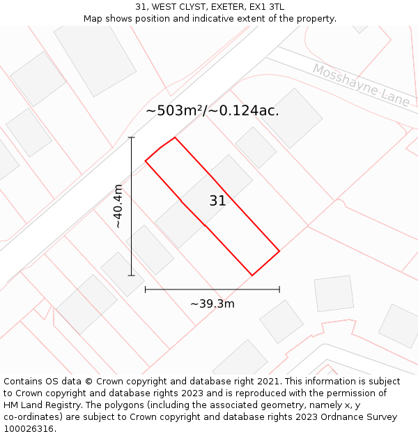 31, WEST CLYST, EXETER, EX1 3TL: Plot and title map