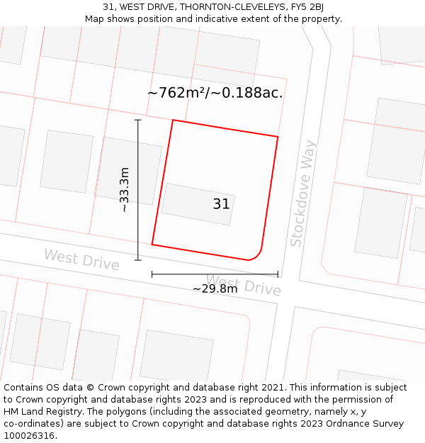 31, WEST DRIVE, THORNTON-CLEVELEYS, FY5 2BJ: Plot and title map
