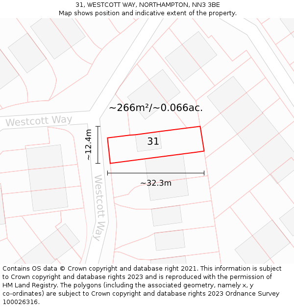 31, WESTCOTT WAY, NORTHAMPTON, NN3 3BE: Plot and title map