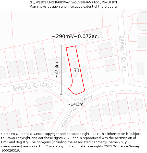 31, WESTERING PARKWAY, WOLVERHAMPTON, WV10 8TT: Plot and title map