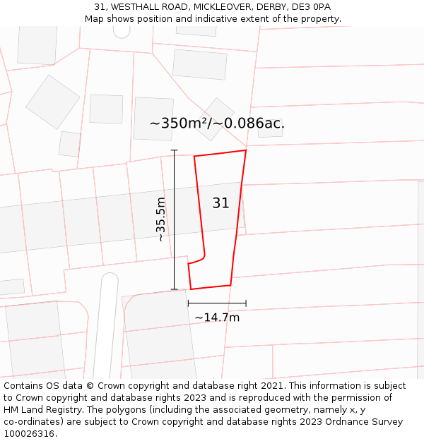 31, WESTHALL ROAD, MICKLEOVER, DERBY, DE3 0PA: Plot and title map