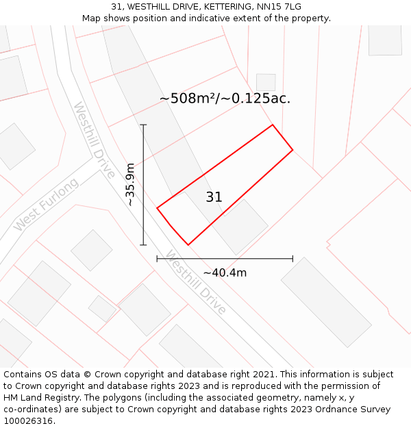 31, WESTHILL DRIVE, KETTERING, NN15 7LG: Plot and title map