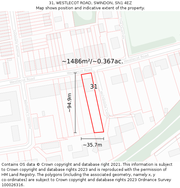 31, WESTLECOT ROAD, SWINDON, SN1 4EZ: Plot and title map