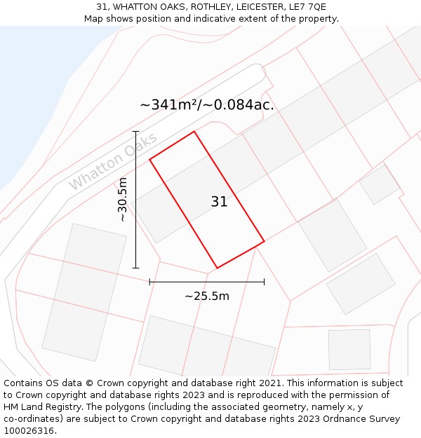31, WHATTON OAKS, ROTHLEY, LEICESTER, LE7 7QE: Plot and title map