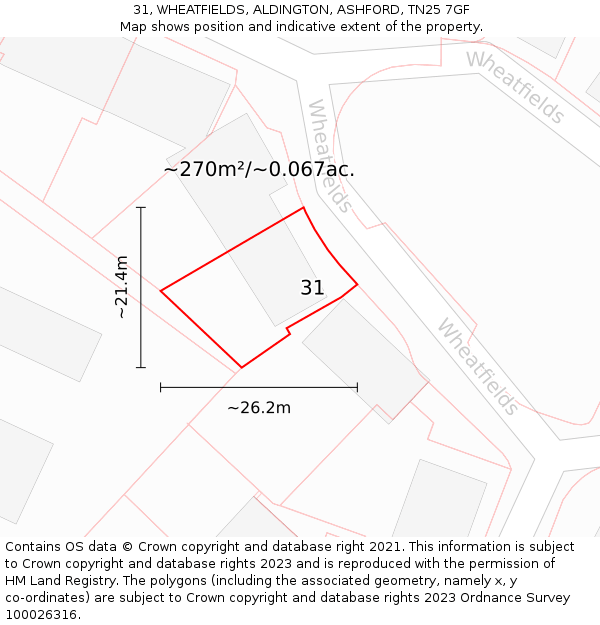 31, WHEATFIELDS, ALDINGTON, ASHFORD, TN25 7GF: Plot and title map