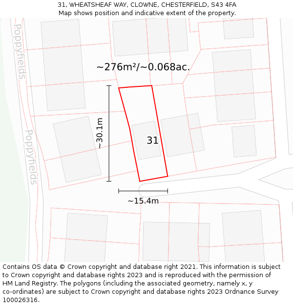 31, WHEATSHEAF WAY, CLOWNE, CHESTERFIELD, S43 4FA: Plot and title map
