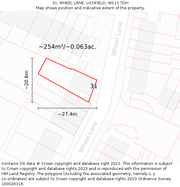 31, WHEEL LANE, LICHFIELD, WS13 7DH: Plot and title map