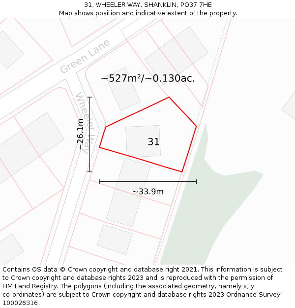 31, WHEELER WAY, SHANKLIN, PO37 7HE: Plot and title map