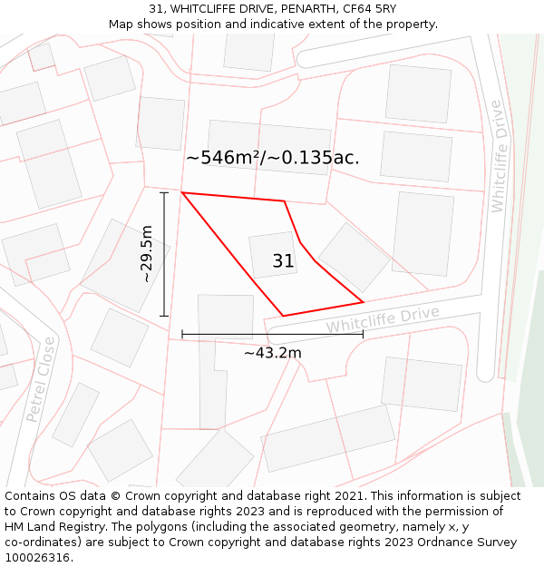 31, WHITCLIFFE DRIVE, PENARTH, CF64 5RY: Plot and title map