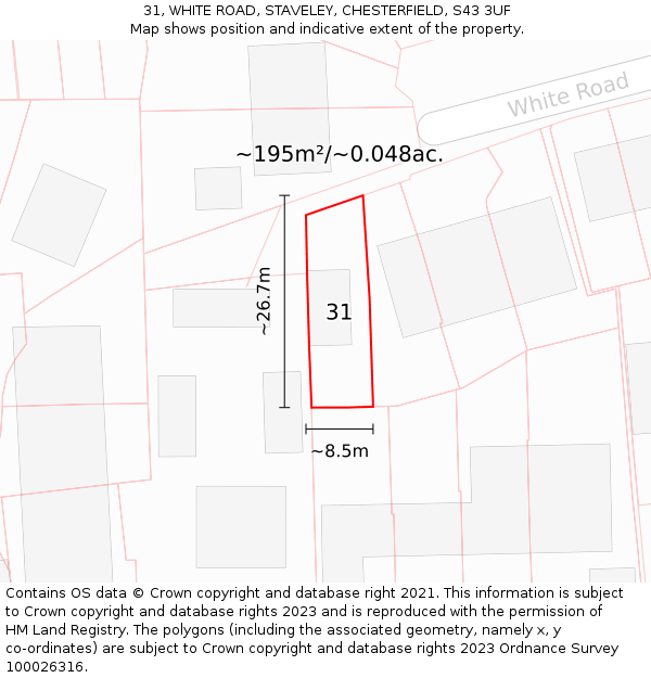 31, WHITE ROAD, STAVELEY, CHESTERFIELD, S43 3UF: Plot and title map