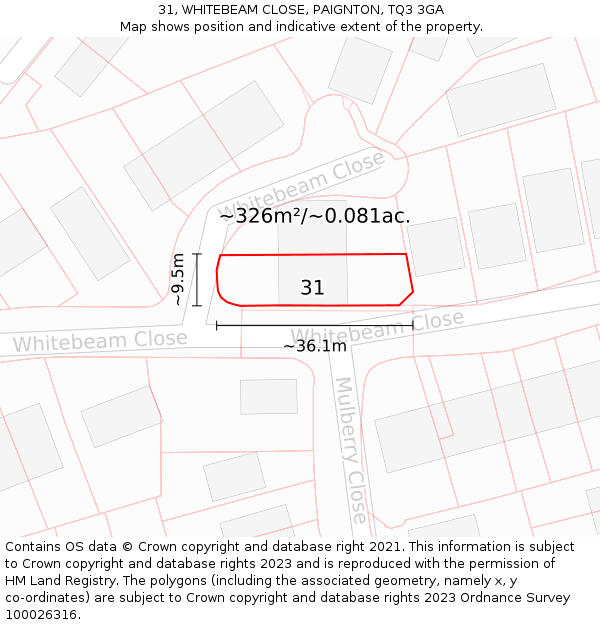 31, WHITEBEAM CLOSE, PAIGNTON, TQ3 3GA: Plot and title map