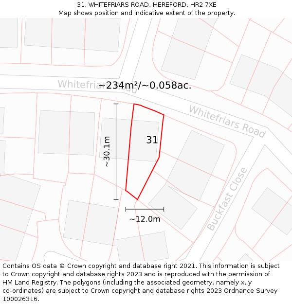 31, WHITEFRIARS ROAD, HEREFORD, HR2 7XE: Plot and title map