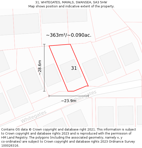 31, WHITEGATES, MAYALS, SWANSEA, SA3 5HW: Plot and title map