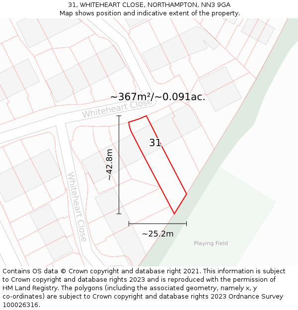 31, WHITEHEART CLOSE, NORTHAMPTON, NN3 9GA: Plot and title map