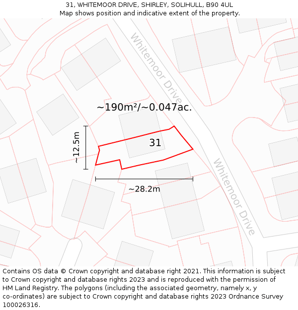 31, WHITEMOOR DRIVE, SHIRLEY, SOLIHULL, B90 4UL: Plot and title map
