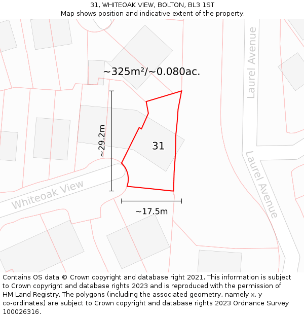 31, WHITEOAK VIEW, BOLTON, BL3 1ST: Plot and title map