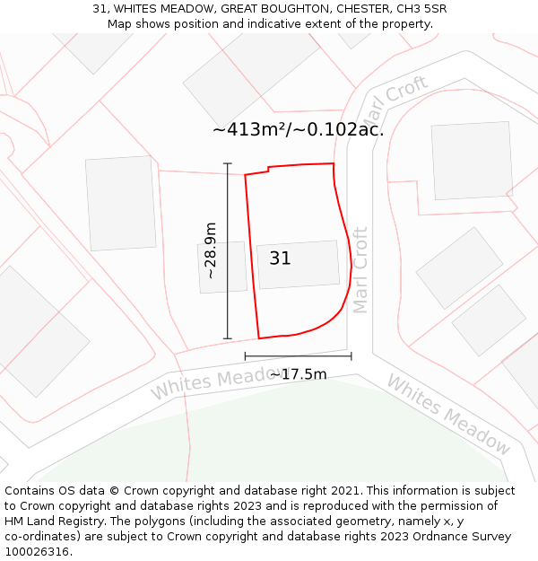 31, WHITES MEADOW, GREAT BOUGHTON, CHESTER, CH3 5SR: Plot and title map