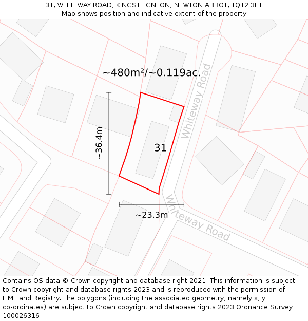 31, WHITEWAY ROAD, KINGSTEIGNTON, NEWTON ABBOT, TQ12 3HL: Plot and title map