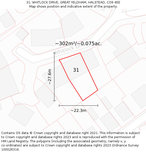 31, WHITLOCK DRIVE, GREAT YELDHAM, HALSTEAD, CO9 4EE: Plot and title map