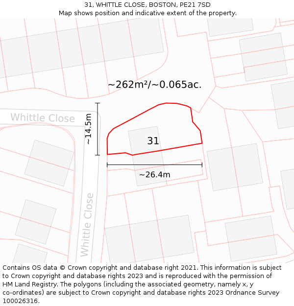 31, WHITTLE CLOSE, BOSTON, PE21 7SD: Plot and title map