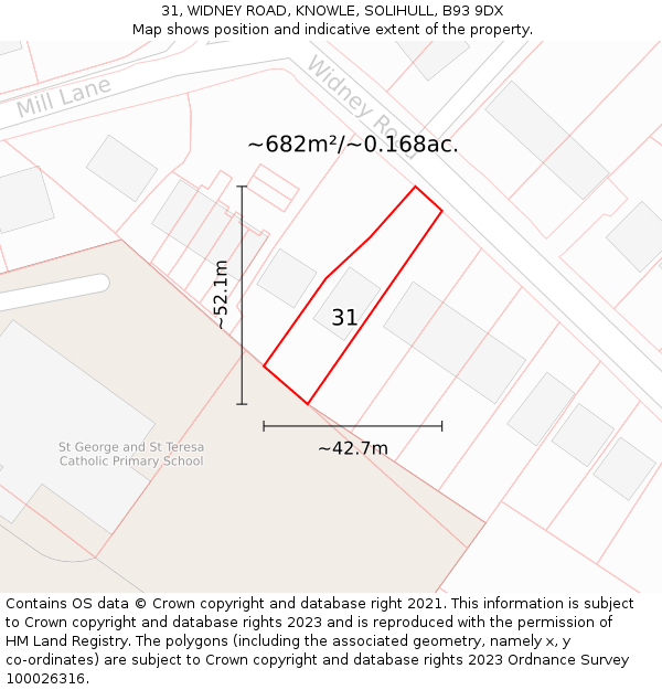 31, WIDNEY ROAD, KNOWLE, SOLIHULL, B93 9DX: Plot and title map