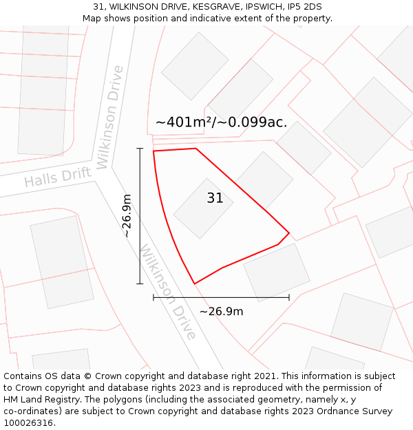 31, WILKINSON DRIVE, KESGRAVE, IPSWICH, IP5 2DS: Plot and title map