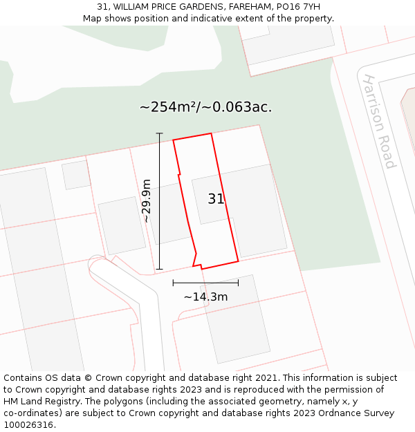 31, WILLIAM PRICE GARDENS, FAREHAM, PO16 7YH: Plot and title map