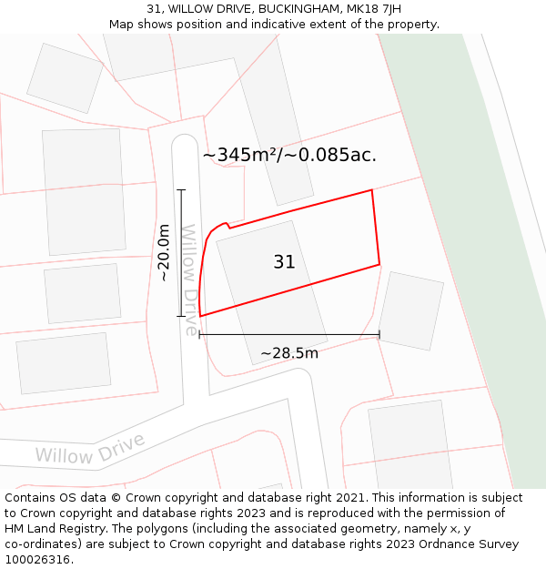 31, WILLOW DRIVE, BUCKINGHAM, MK18 7JH: Plot and title map