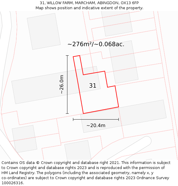 31, WILLOW FARM, MARCHAM, ABINGDON, OX13 6FP: Plot and title map