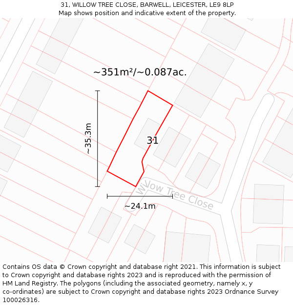 31, WILLOW TREE CLOSE, BARWELL, LEICESTER, LE9 8LP: Plot and title map