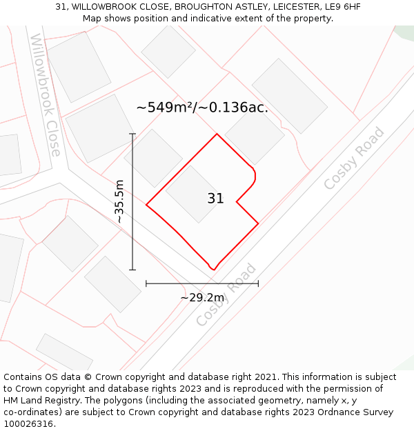 31, WILLOWBROOK CLOSE, BROUGHTON ASTLEY, LEICESTER, LE9 6HF: Plot and title map
