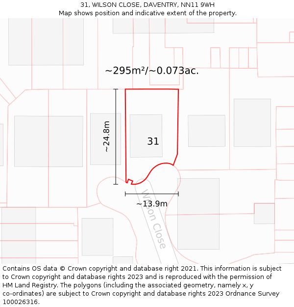 31, WILSON CLOSE, DAVENTRY, NN11 9WH: Plot and title map
