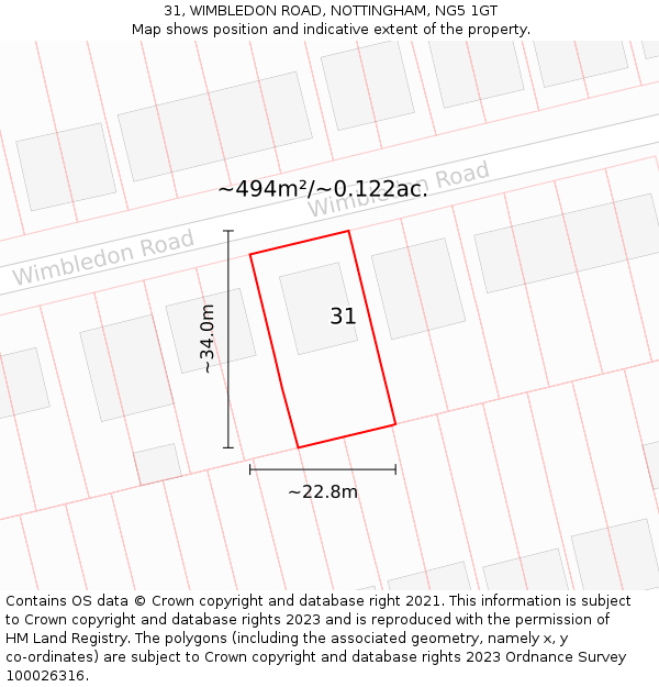 31, WIMBLEDON ROAD, NOTTINGHAM, NG5 1GT: Plot and title map