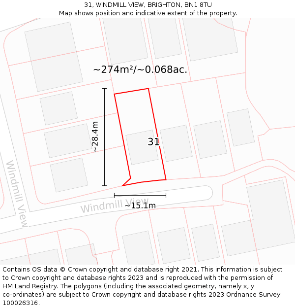 31, WINDMILL VIEW, BRIGHTON, BN1 8TU: Plot and title map