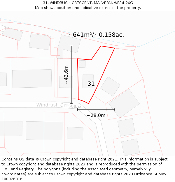 31, WINDRUSH CRESCENT, MALVERN, WR14 2XG: Plot and title map