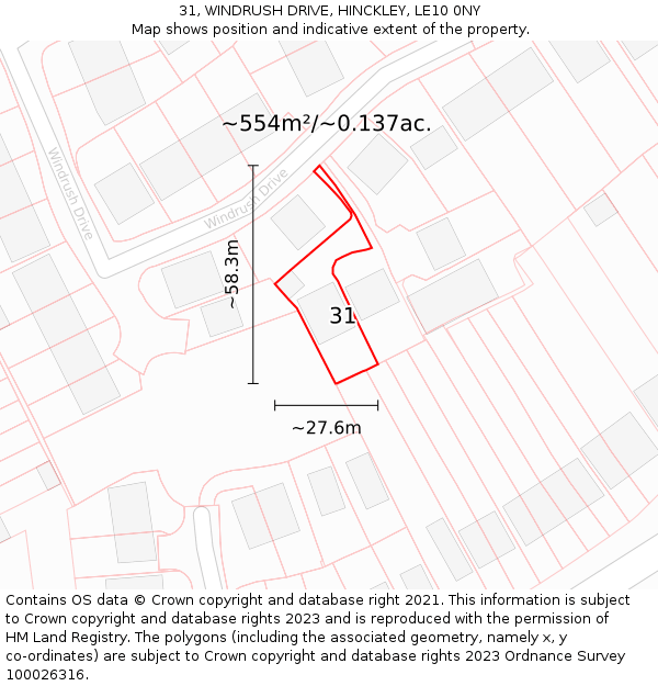 31, WINDRUSH DRIVE, HINCKLEY, LE10 0NY: Plot and title map