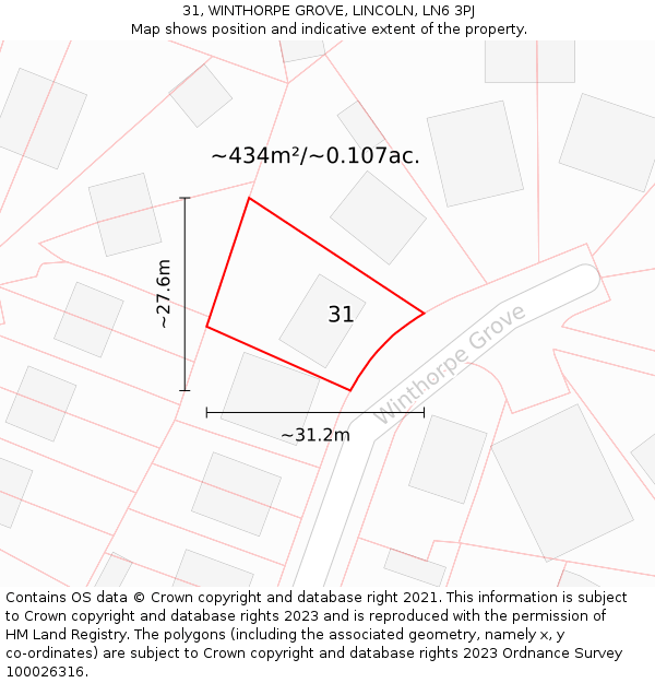 31, WINTHORPE GROVE, LINCOLN, LN6 3PJ: Plot and title map