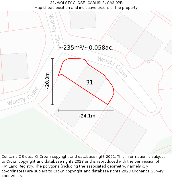31, WOLSTY CLOSE, CARLISLE, CA3 0PB: Plot and title map