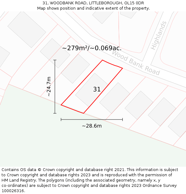 31, WOODBANK ROAD, LITTLEBOROUGH, OL15 0DR: Plot and title map