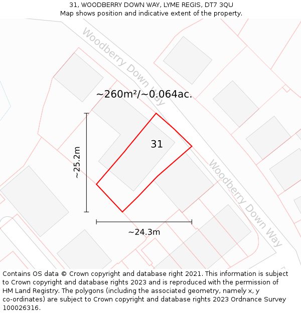 31, WOODBERRY DOWN WAY, LYME REGIS, DT7 3QU: Plot and title map