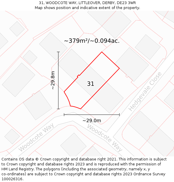 31, WOODCOTE WAY, LITTLEOVER, DERBY, DE23 3WR: Plot and title map