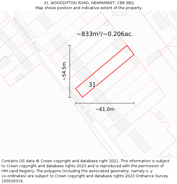 31, WOODDITTON ROAD, NEWMARKET, CB8 9BQ: Plot and title map
