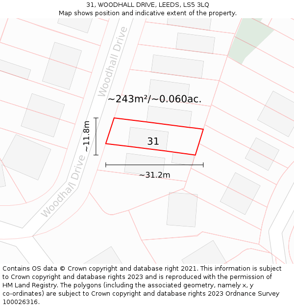 31, WOODHALL DRIVE, LEEDS, LS5 3LQ: Plot and title map