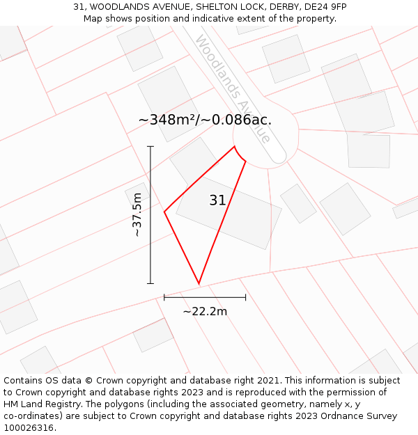 31, WOODLANDS AVENUE, SHELTON LOCK, DERBY, DE24 9FP: Plot and title map