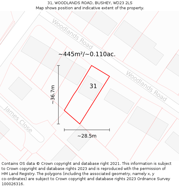 31, WOODLANDS ROAD, BUSHEY, WD23 2LS: Plot and title map