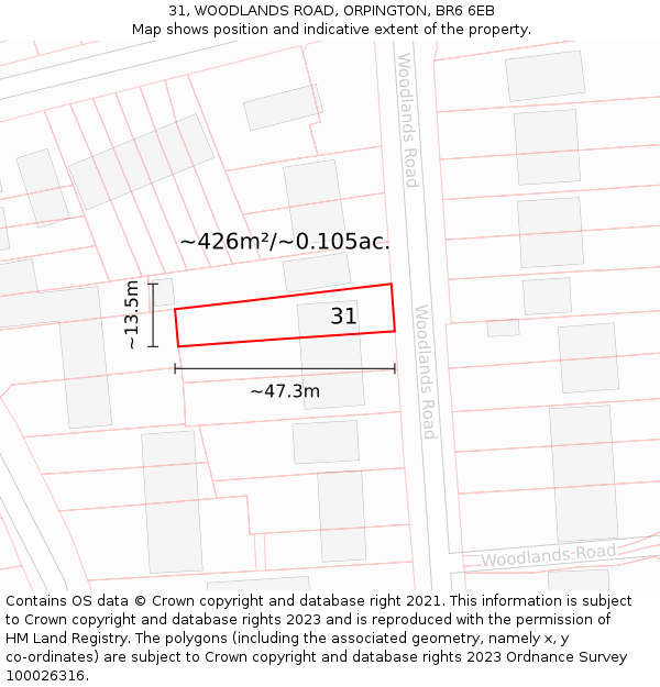 31, WOODLANDS ROAD, ORPINGTON, BR6 6EB: Plot and title map
